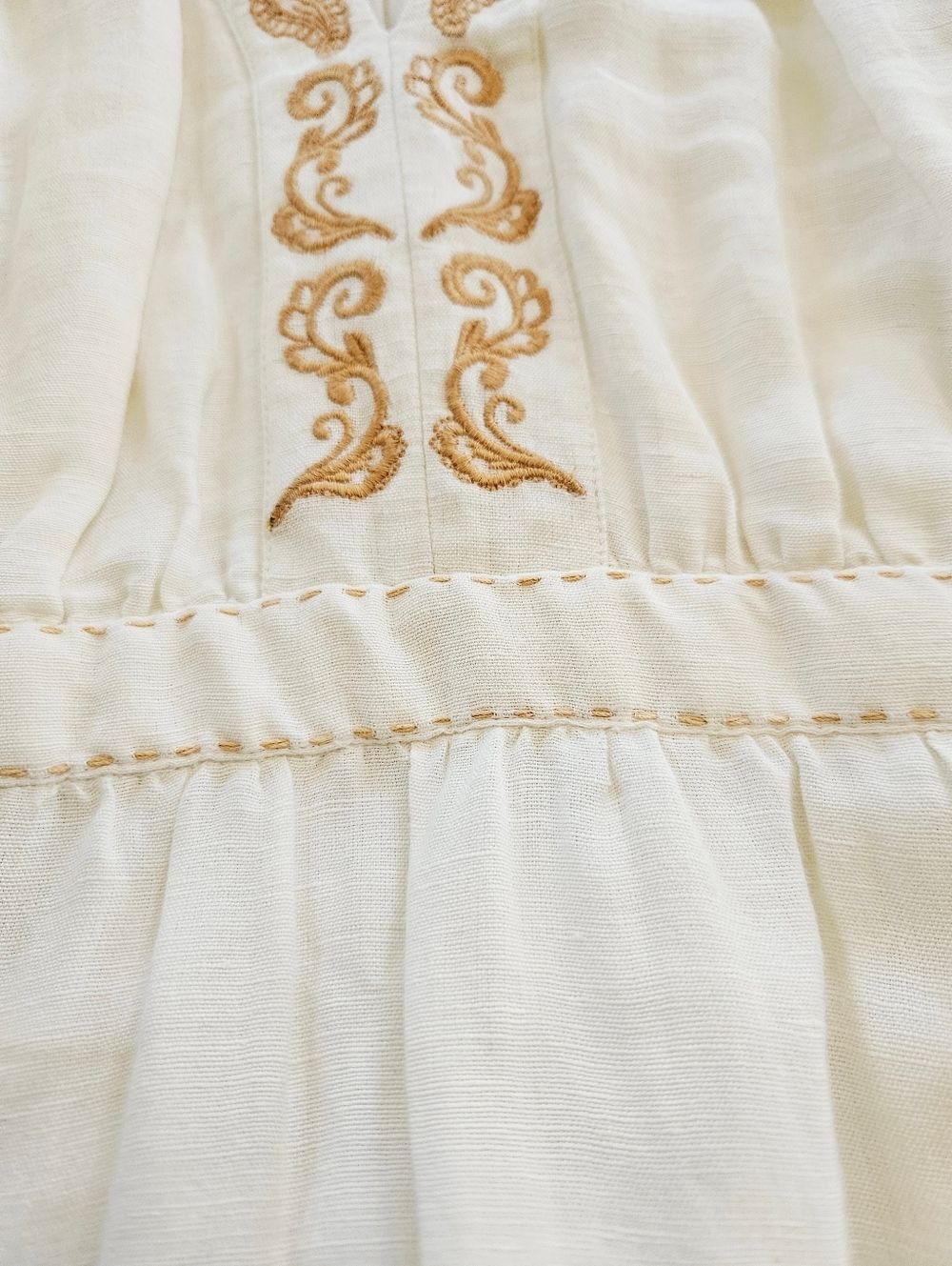 Cartolina Lizette Linen Blend Embroidered Belted Puff Sleeve Ivory Midi Dress M - Picture 10 of 16